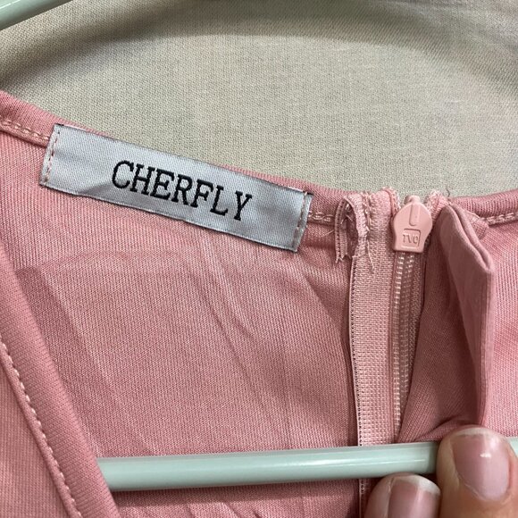 Cherfly Women's Small Peach Pink V-Neck Sleeveless Wide Leg Elegant Jumpsuits - Picture 6 of 16